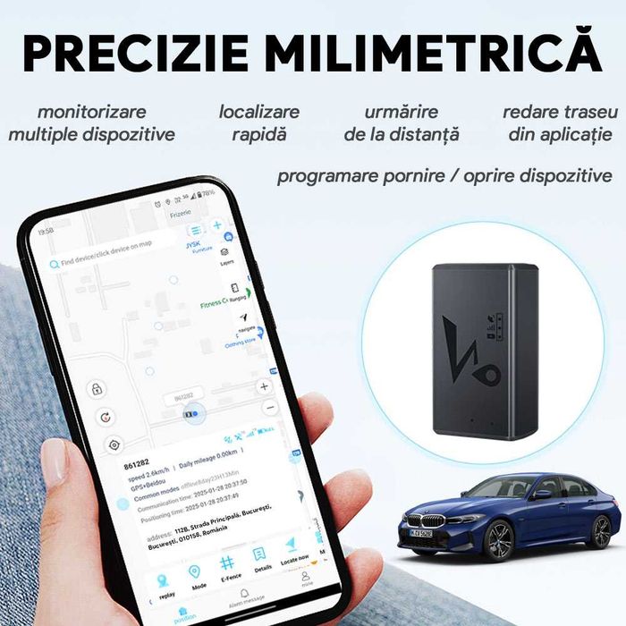Mini GPS Tracker 4G cu Magnet 3000mAh, SIM Inclus, Istoric Traseu