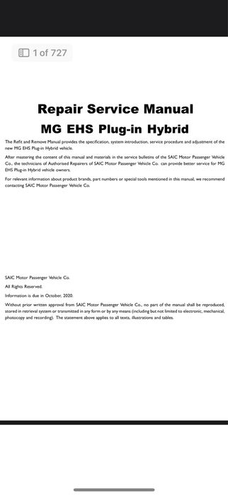 Manuale service/reparatii MG EHS 2021-2023