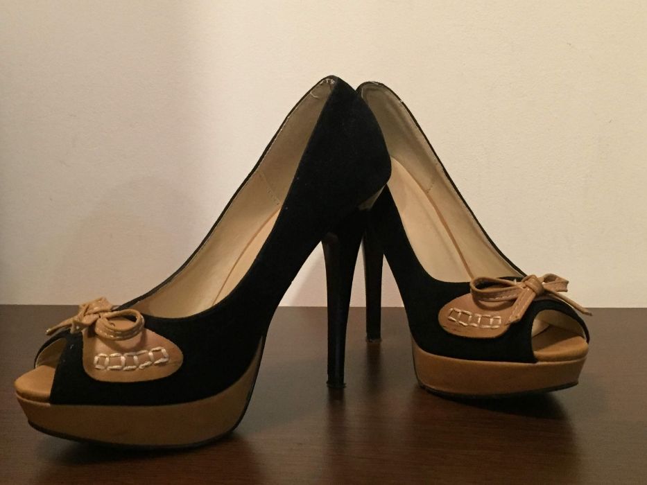 Pantofi dama cu toc, negru-maro, marime 36