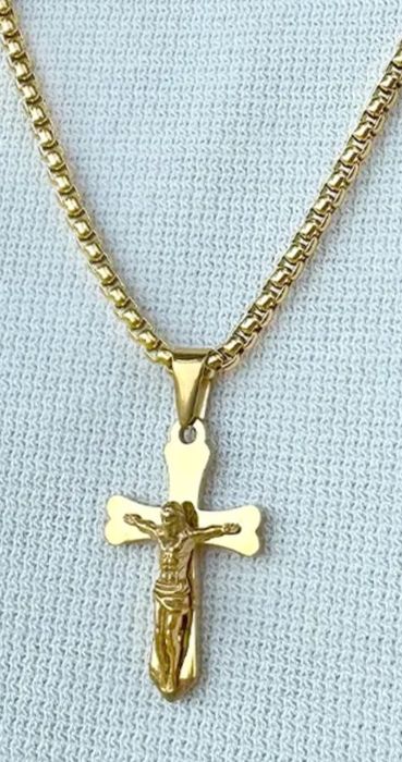 Верижка с кръст от благородна стомана 316L с 18к.златно покритие