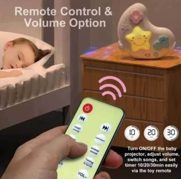 Lampa de veghe Semiluna Muzicala, cu proiector Lumini si telecomanda