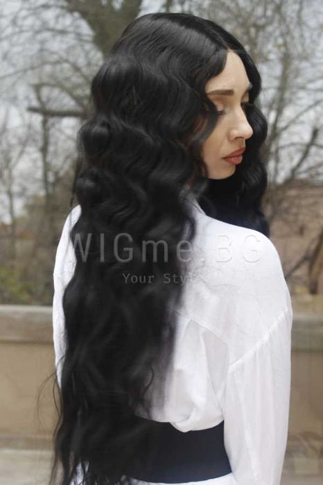 Дълга черна къдрава лейс фронт перука Роберта