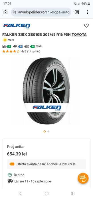 Anvelope vară Falken Ziex ZEO1OB cu jante aproape noi, 205/65/16