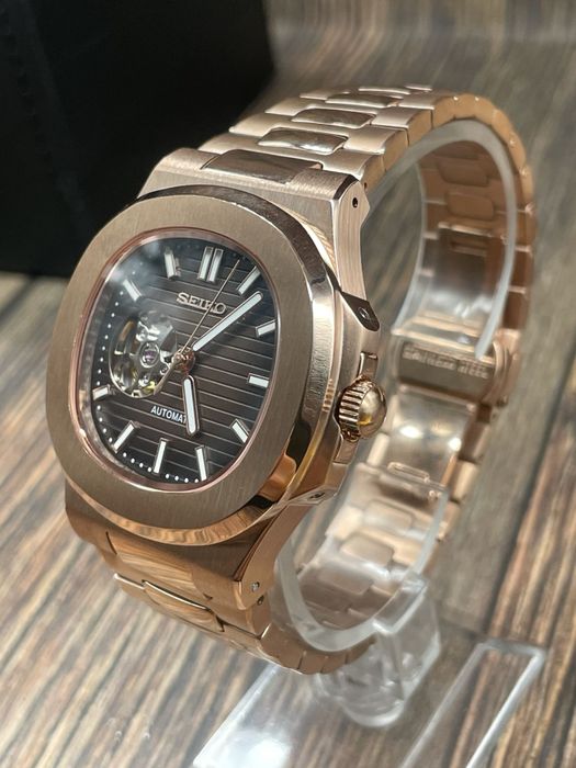 Ceas Seiko Nautilus Open Heart Rose Gold Chocolate Mod