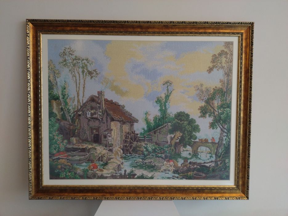 Голям гоблен "Воденицата на Буше" от 90те, с рамка