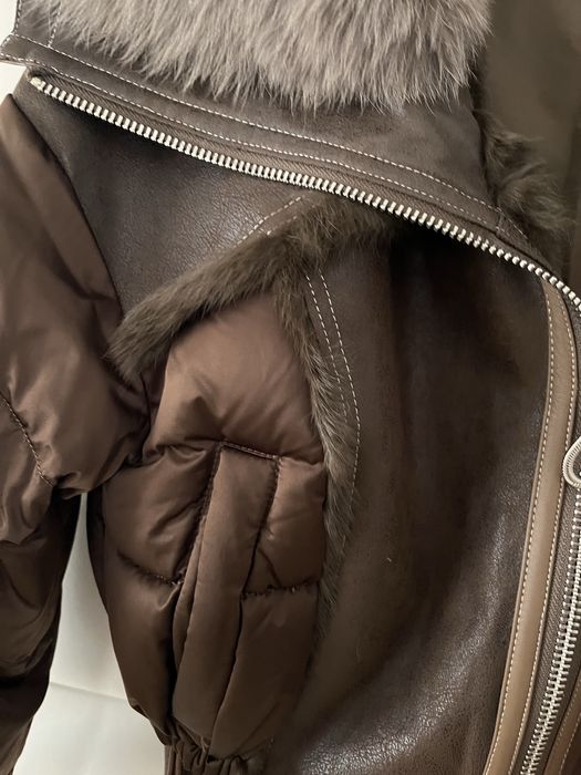 Geaca bomber cu blana de iepure interior, guler vulpe