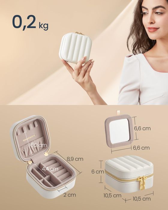 Малък органайзер за бижута с огледало, кутия за бижута SONGMICS