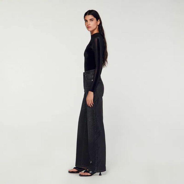 Черни дънки Sandro с камъни