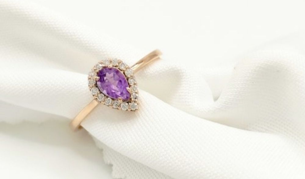 Inel aur 14k  diamante + ametist