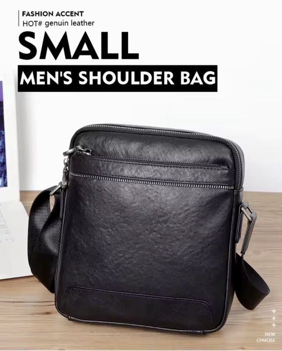 Мъжка елегантна дизайнерска чанта за през рамо /Черна естествена кожа!
