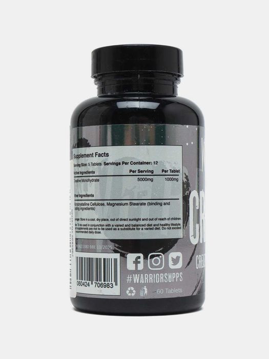 Креатин в виде 60 таблеток - моногидрат от Warrior 1000мг,   ОРИГИНАЛ!