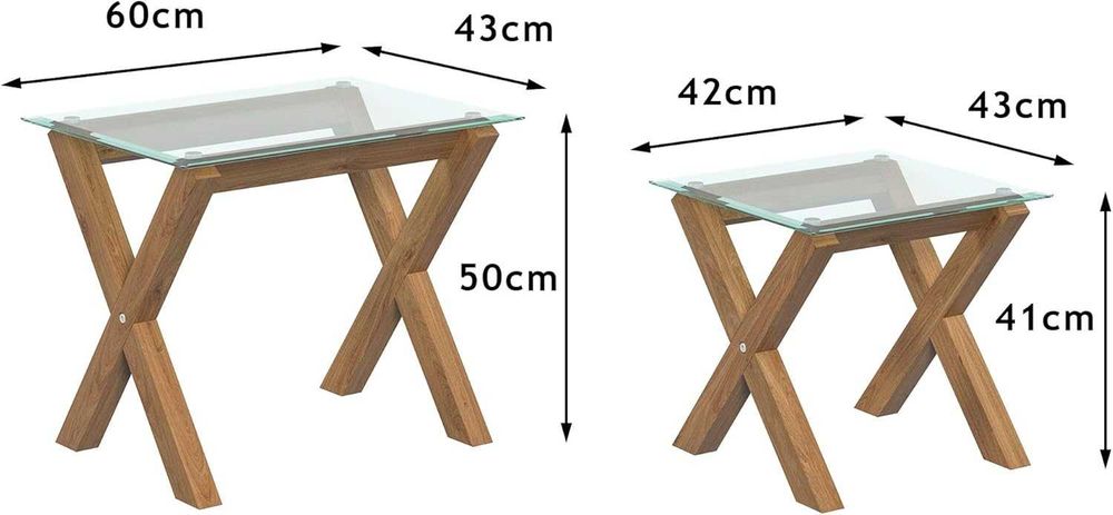 Комплект холни маси 2 в 1 – дъб и стъкло, модерен дизайн