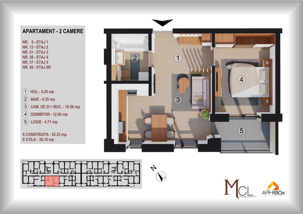Apartament  2 camere str. BRINCOVEANU 1B, 1202€+TVA/MP