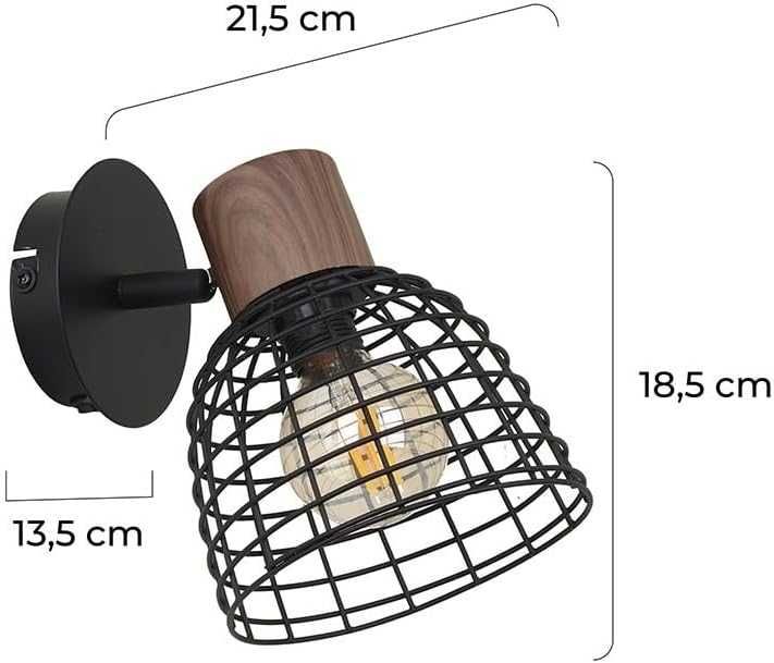 Индустриален Спот Maryland E14 Черен Метал и Дърво Акaция