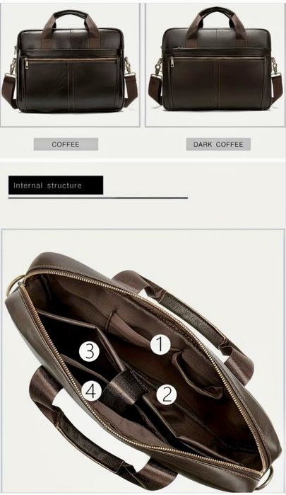 Мъжка кожена бизнес чанта за лаптоп 15,6”/Черна и Кафява естест. кожа!