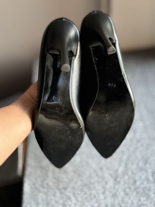 Кожени обувки с ток | Черни кожени остри обувки с ток