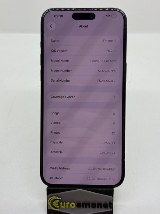 Telefon mobil Apple iPhone 15 Pro Max, 256GB, 5G, Black Titanium -A-