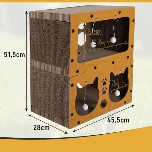 Драскалка за котки двуетажна къща легло с играчки неплъзгащо се