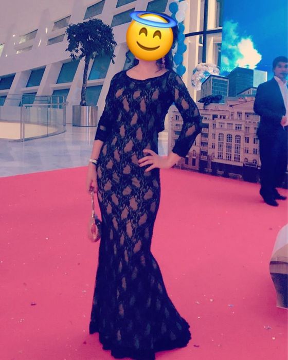 Вечернее черное гипюровое платье