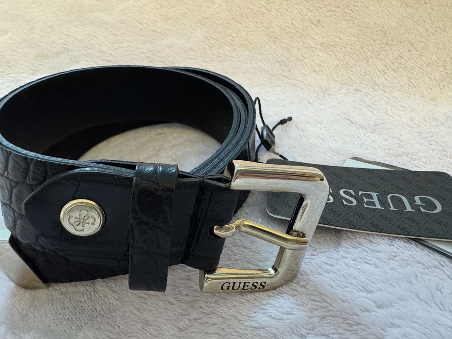 Curea Guess originală din piele naturală, model croco, neagră, ca noua