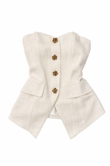 Елегантен бял корсетен потник с декоративни копчета