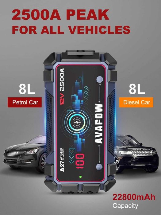 Пусковое устройство с беспроводной зарядкой AVAPOW A27 2500A/22800mAh