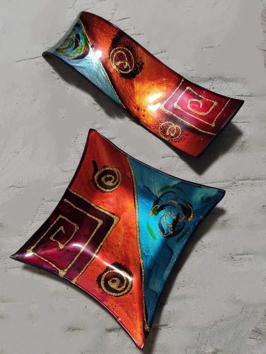 Промо! Лот нови плато,свещник,декорация,чиния топено,цветно стъкло-33€