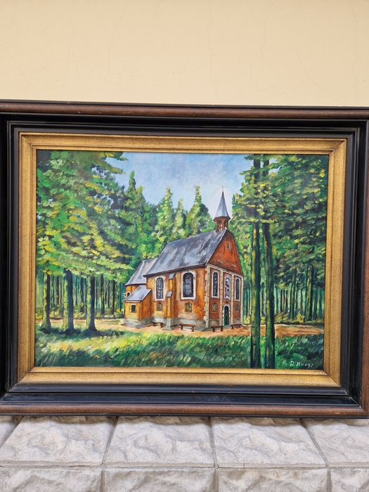 Прекрасна антикварна белгийска картина масло върху платно