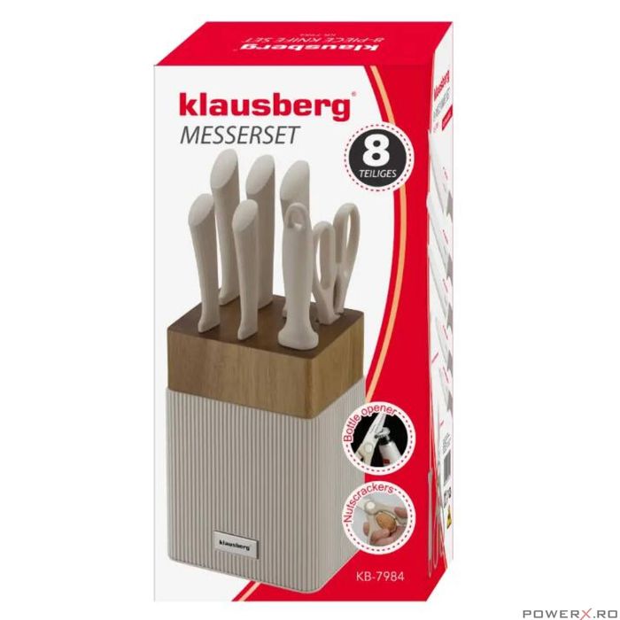 Set de cutite 8 piese, cu bloc de salcam, otel inoxidabil, Klausberg