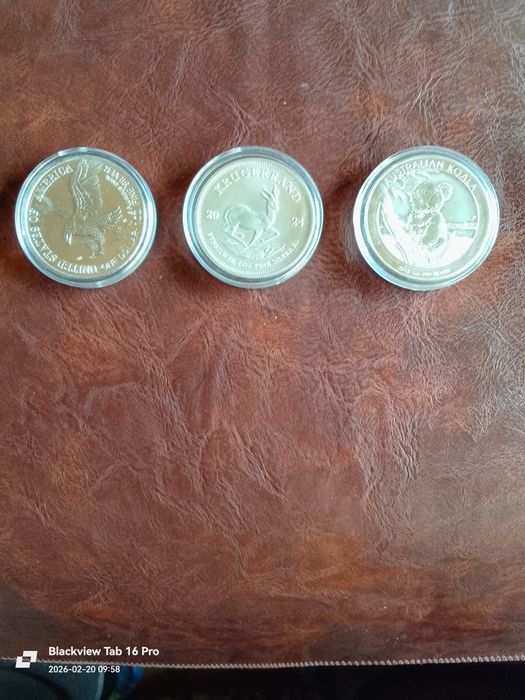 3-Броя Сребърни Монети от по 1унция Проба-999,9/1000