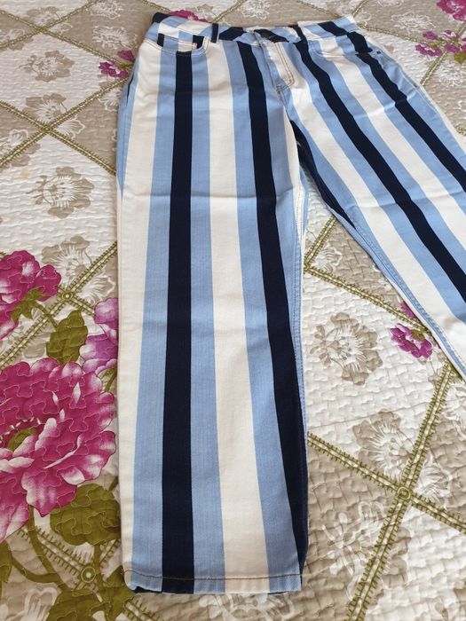 Blugi pantaloni talie inalta dungi bumbac