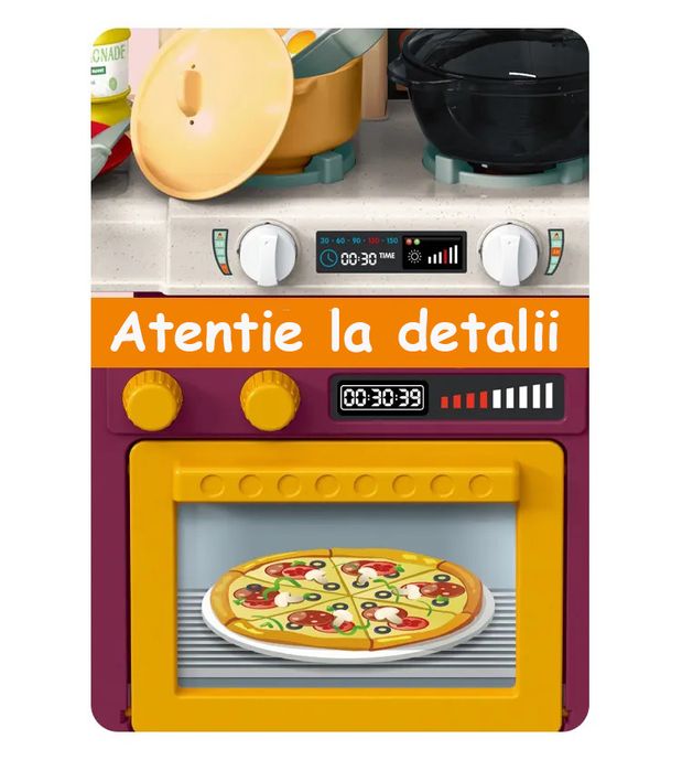 Bucatarie copii cu circuit apa real, cuptor, plita, 64 piese Violet