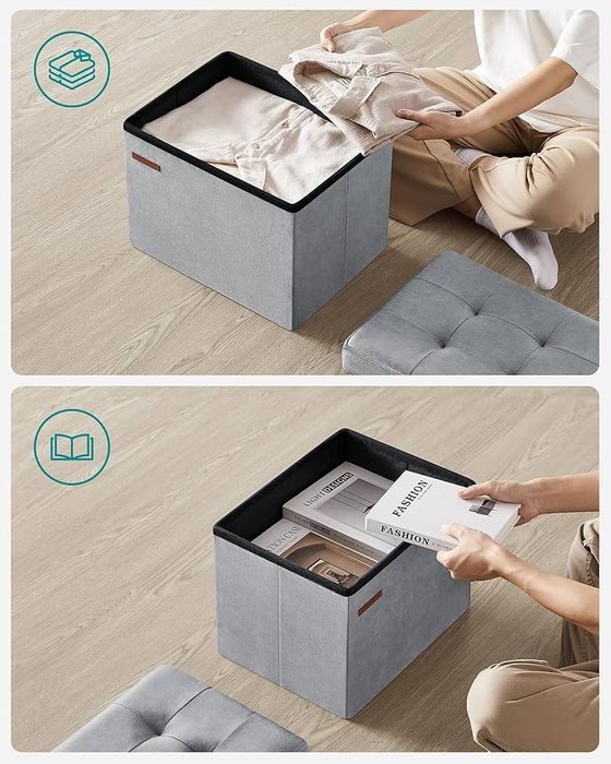 Taburet cu spațiu de depozitare, Gri, 38x38cm