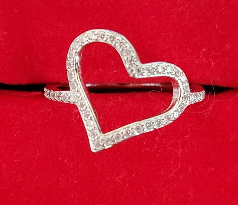 AG82, inel argint 925,nou/marcat,inima mare, zirconii albe,ideal cadou