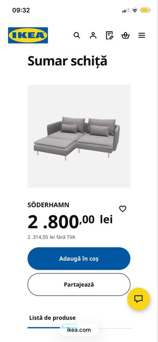 Canapea 2 locuri SÖDERHAMN cu șezlong