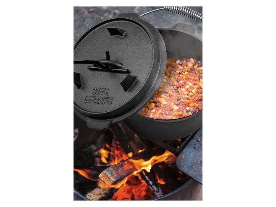 НОВА! Чугунена тенджера холандска фурна Dutch Oven 4.2 л с грил капак за барбекю и огън