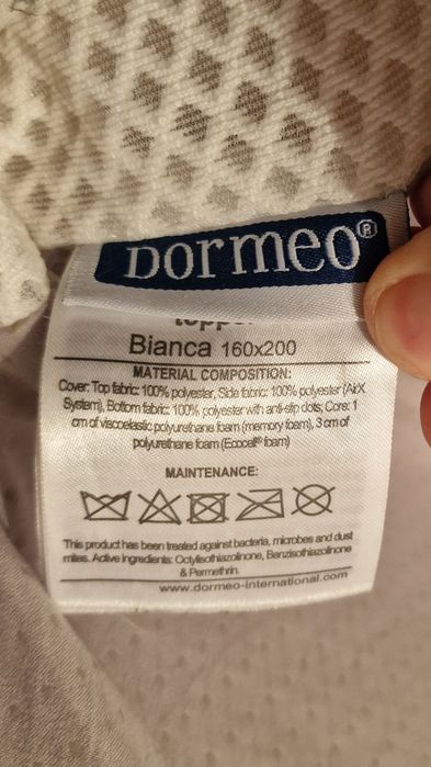 Topper saltea Dormeo Bianca cu spuma Ecocell + memory, 160x200 cm