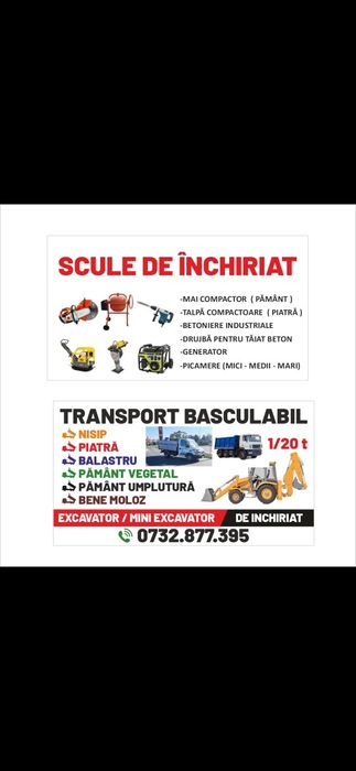 Mai compactor/Talpă compactorare/Betoniera/Picamere/Bene moloz/bobcat