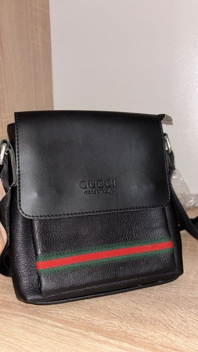 Borsetă G ucci black , green-red strap
