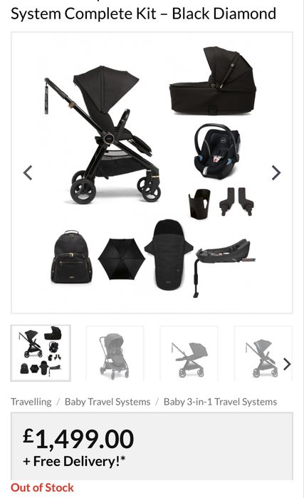 Mamas & Papas Лека количка 4 v 1  плюс База за стол за кола Cybex Base Z2 с Isofix Strada - Black Diamond