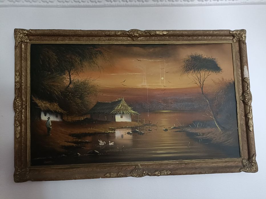 3 tablouri mari pictate pe panza