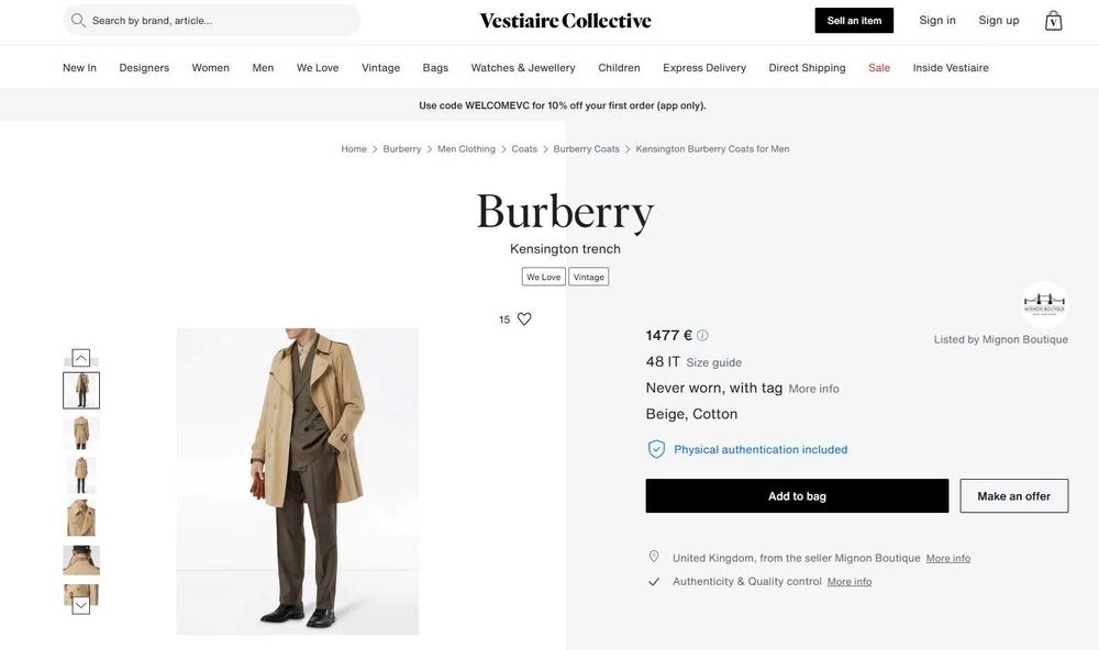 Trenci palton XL de lux Burberry Kensington original bej