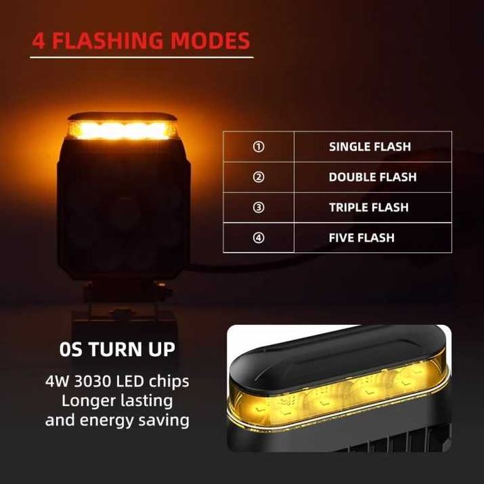 90W LED Халоген Диоден Фар с Аварийна Светлина Блиц Маяк Боен Фар