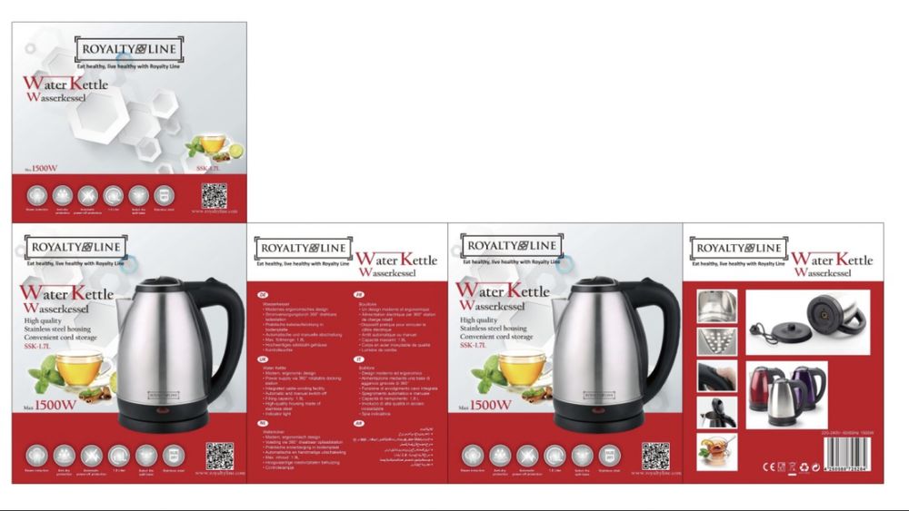 Електрическа кана инокс ROYALTY LINE 1,7л, 1500W + 1 ГОДИНА ГАРАНЦИЯ