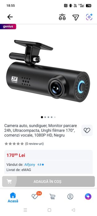 Camera auto, sundiguer, Monitor parcare 24h, Ultracompacta, Unghi filmare 170°, comenzi vocale, 1080P HD, Negru