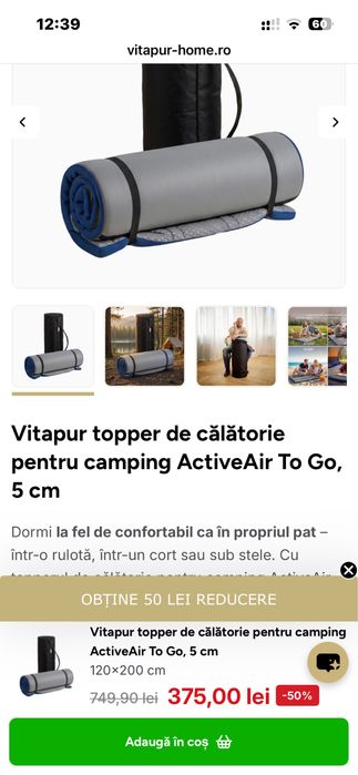 Topper de calatorie camping Vitapur 120X200 cm