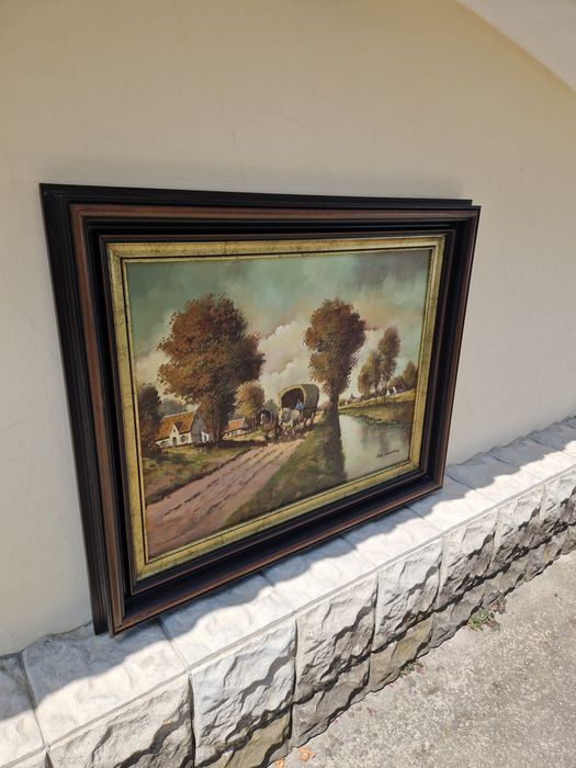 Страхотна голяма антикварна холандска картина масло върху  платно