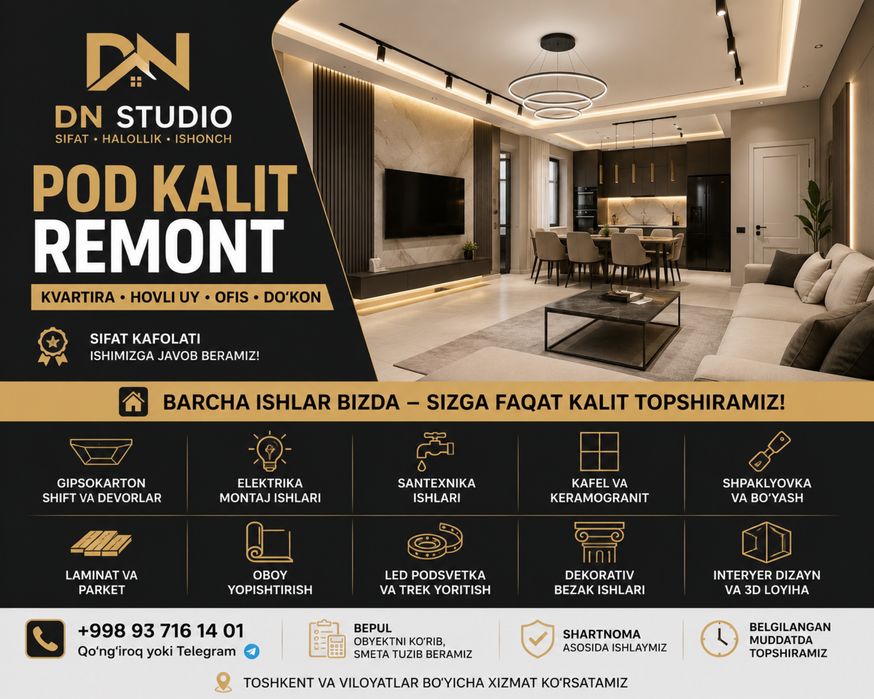 Pod kalit remont | Kvartira va hovli uylar ta’miri