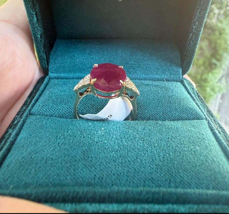 Inel aur galben 14k cu Rubin natural netratat 7,06 ct si diamante naturale certificat