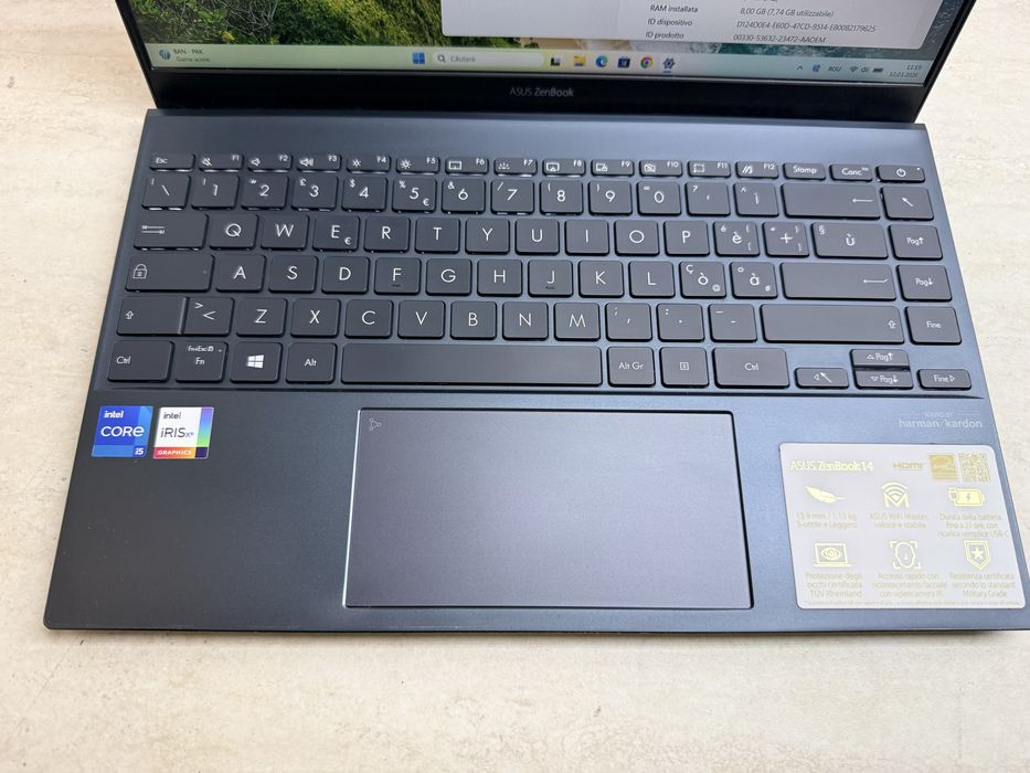 Asus Zenbook 14 i5-1135G7/ 8 Gb RAM 4267 mhz/Nvme 512 Gb/Baterie 10ore